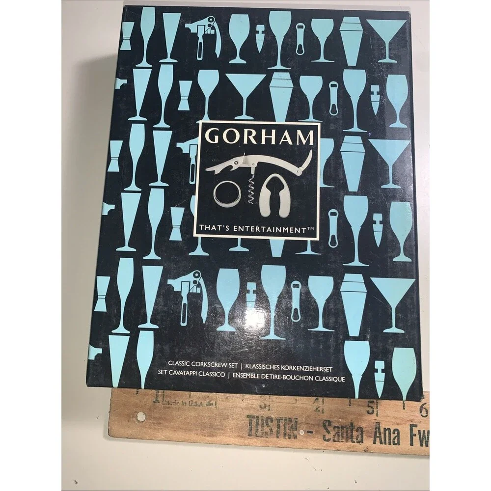 Gorham Classic 3pc rachet corkscrew set genuine leather tube case NIB